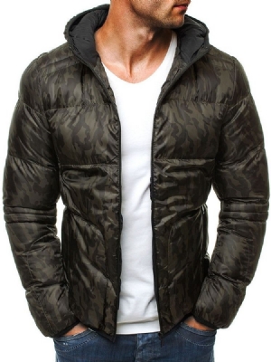 Casaco Com Capuz E Zíper Casual Estampado Camuflagem Masculina