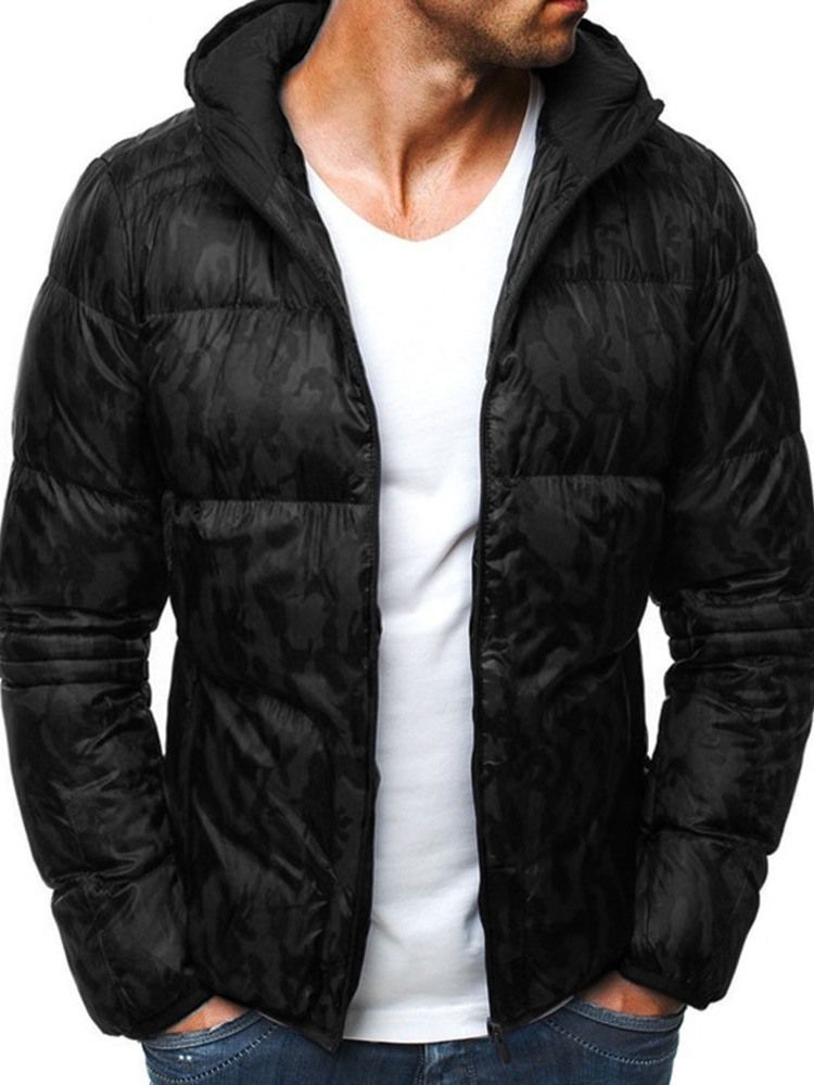 Casaco Com Capuz E Zíper Casual Estampado Camuflagem Masculina