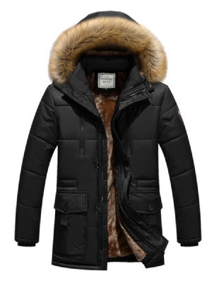 Casaco De Inverno Masculino Com Capuz De Pele Falsa Lisa