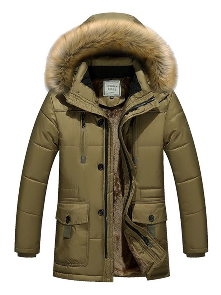 Casaco De Inverno Masculino Com Capuz De Pele Falsa Lisa