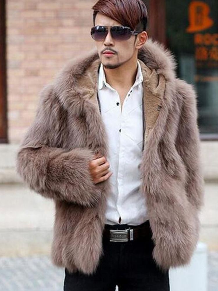 Casaco De Inverno Masculino Com Capuz De Pele Lisa Engrossar Quente Vogue
