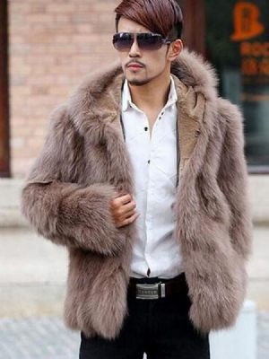 Casaco De Inverno Masculino Com Capuz De Pele Lisa Engrossar Quente Vogue