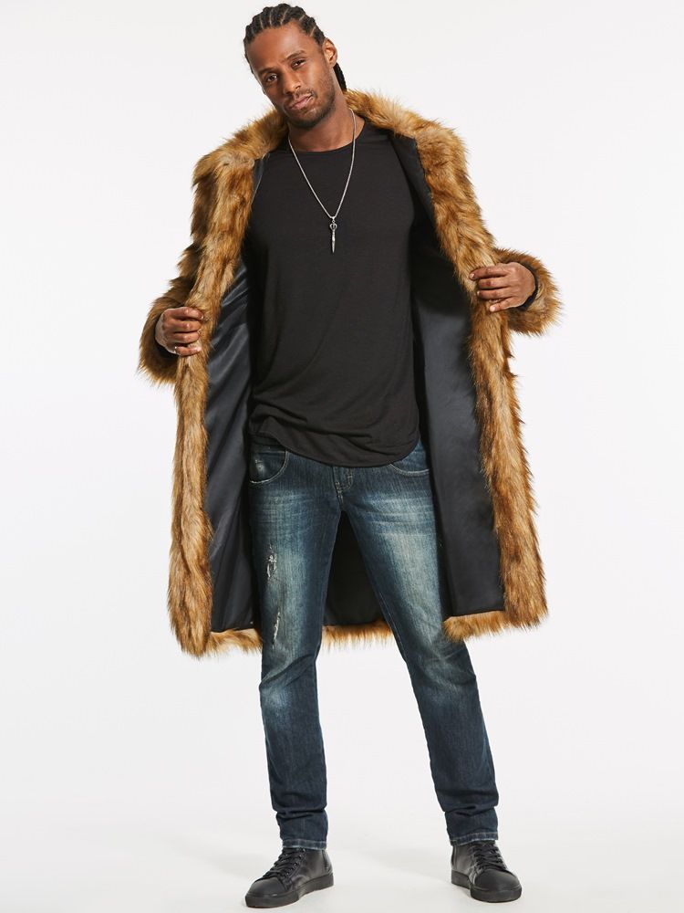 Casaco De Inverno Masculino Em Pele Falsa Lapela Comprida Vogue De Tamanho Pequeno