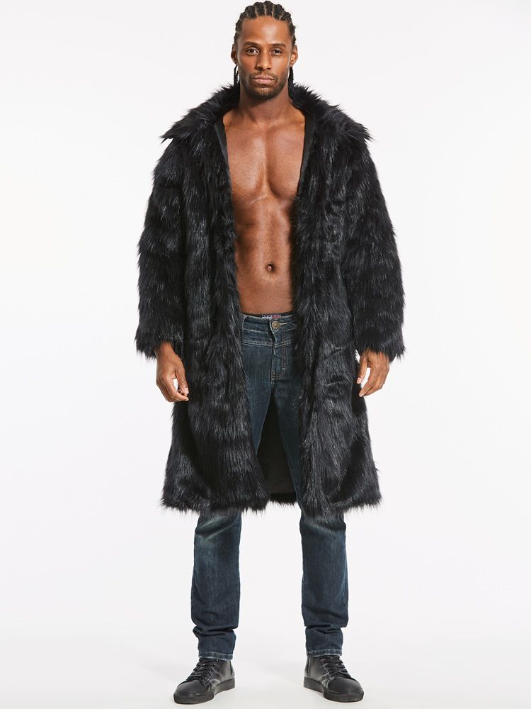 Casaco De Inverno Masculino Em Pele Falsa Lapela Comprida Vogue De Tamanho Pequeno