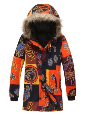 Casaco Masculino Com Capuz Estampado De Comprimento Médio E Peito Único