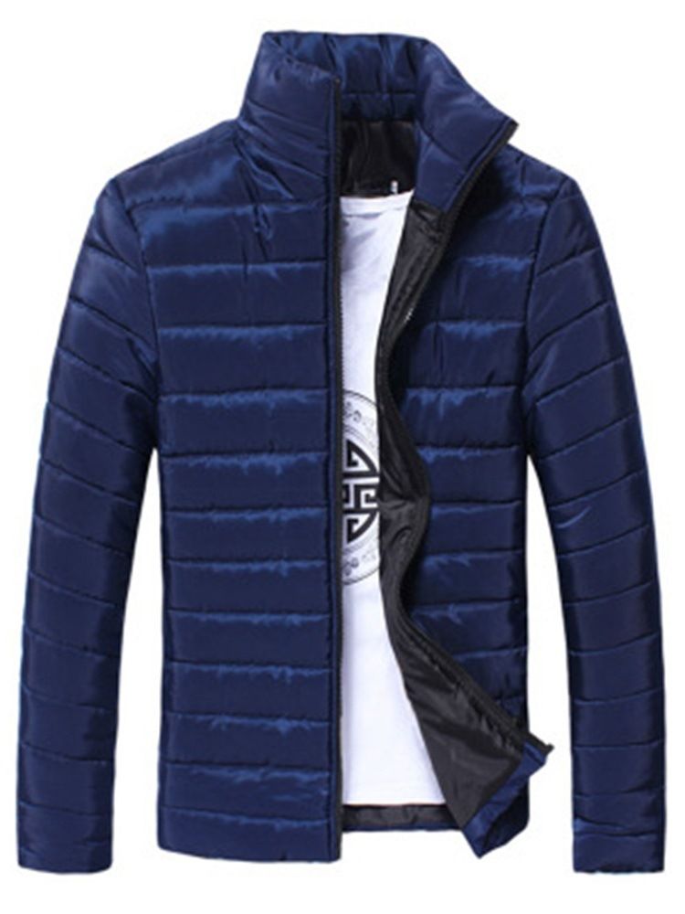 Colarinho Liso Cor Lisa Com Zíper Estilo Casual Jaqueta Masculina