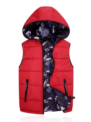 Colete Camuflagem Zipper Com Capuz Coreano Inverno Masculino
