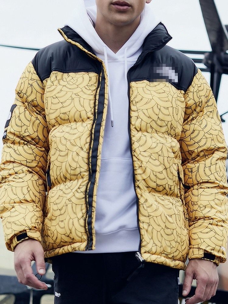 Color Block Estampado Padrão Com Zíper Jaqueta Masculina Europeia