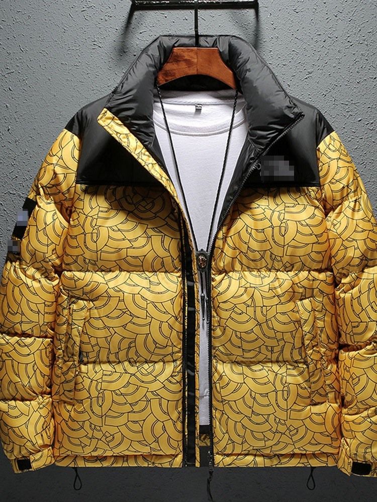 Color Block Estampado Padrão Com Zíper Jaqueta Masculina Europeia