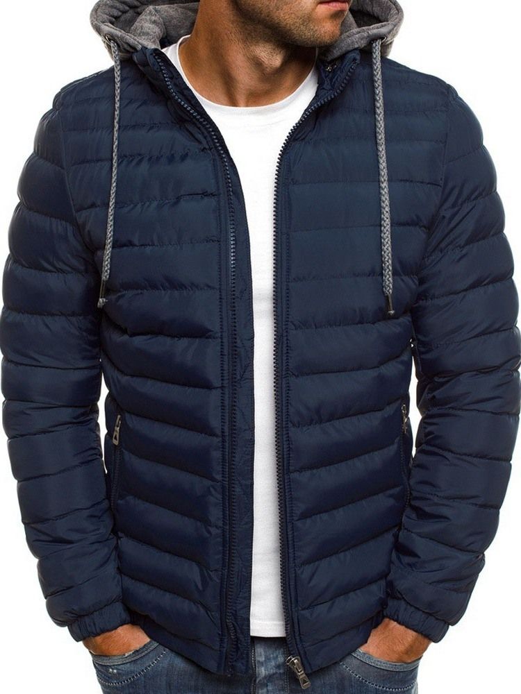 Color Block Patchwork Padrão Casual Com Zíper Jaqueta Masculina