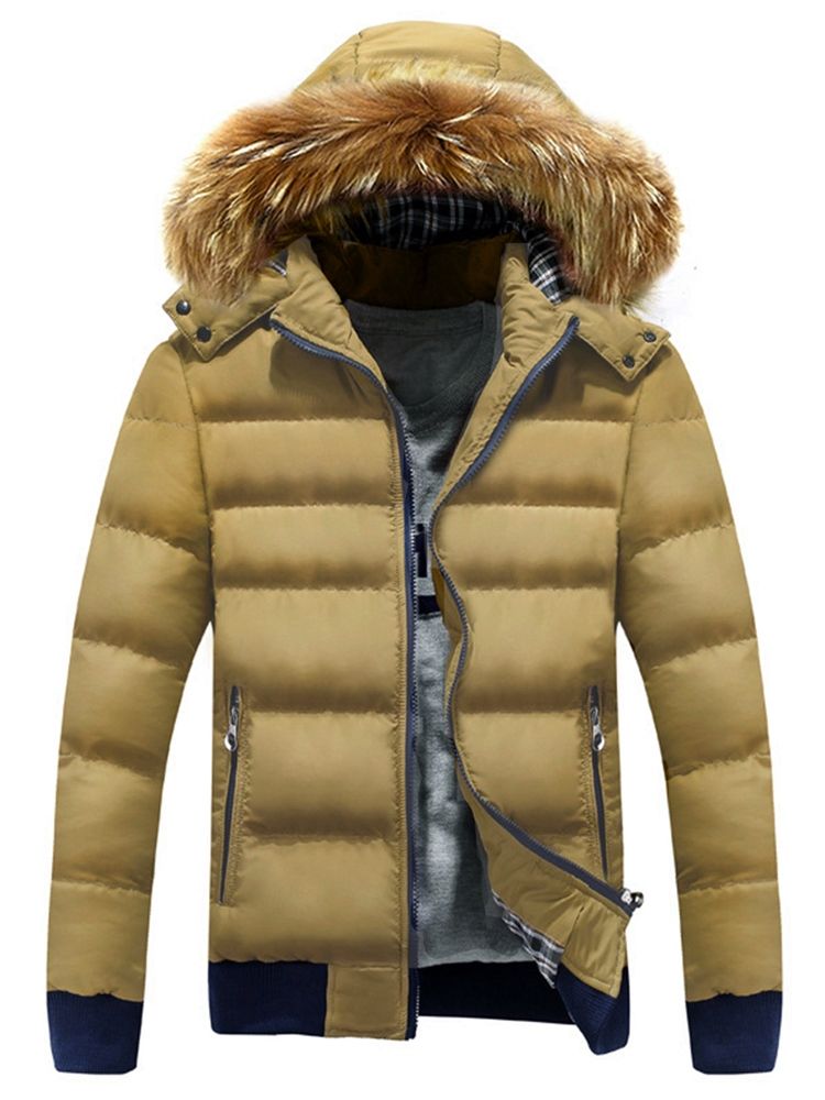 Engrossar Casaco De Inverno Masculino Com Gola De Pele Sintética Com Capuz Quente