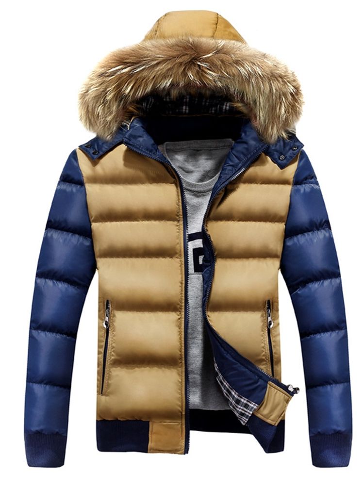 Engrossar Casaco De Inverno Masculino Com Gola De Pele Sintética Com Capuz Quente
