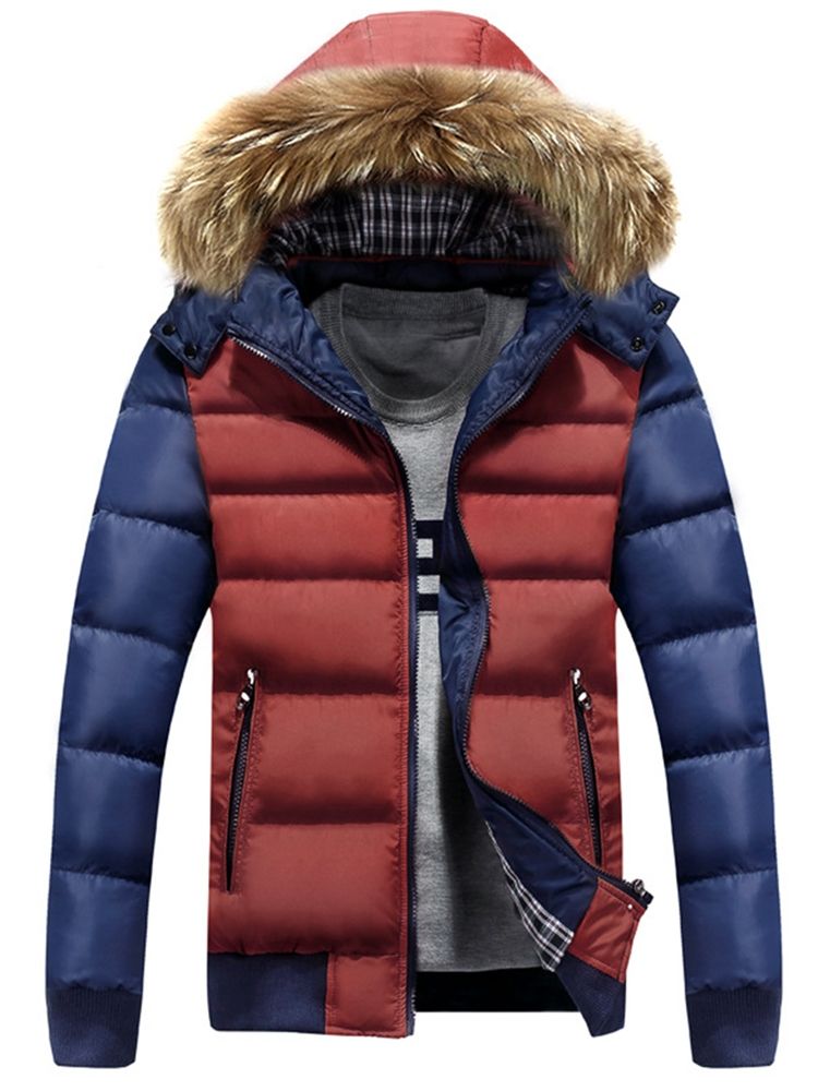 Engrossar Casaco De Inverno Masculino Com Gola De Pele Sintética Com Capuz Quente