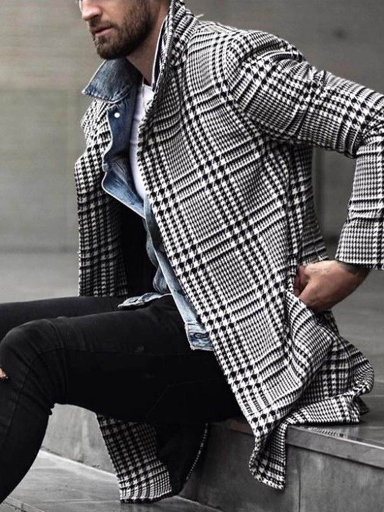 Estilo Comprimento Médio Botão Lapela A Linha Casaco Masculino Com Seios Únicos