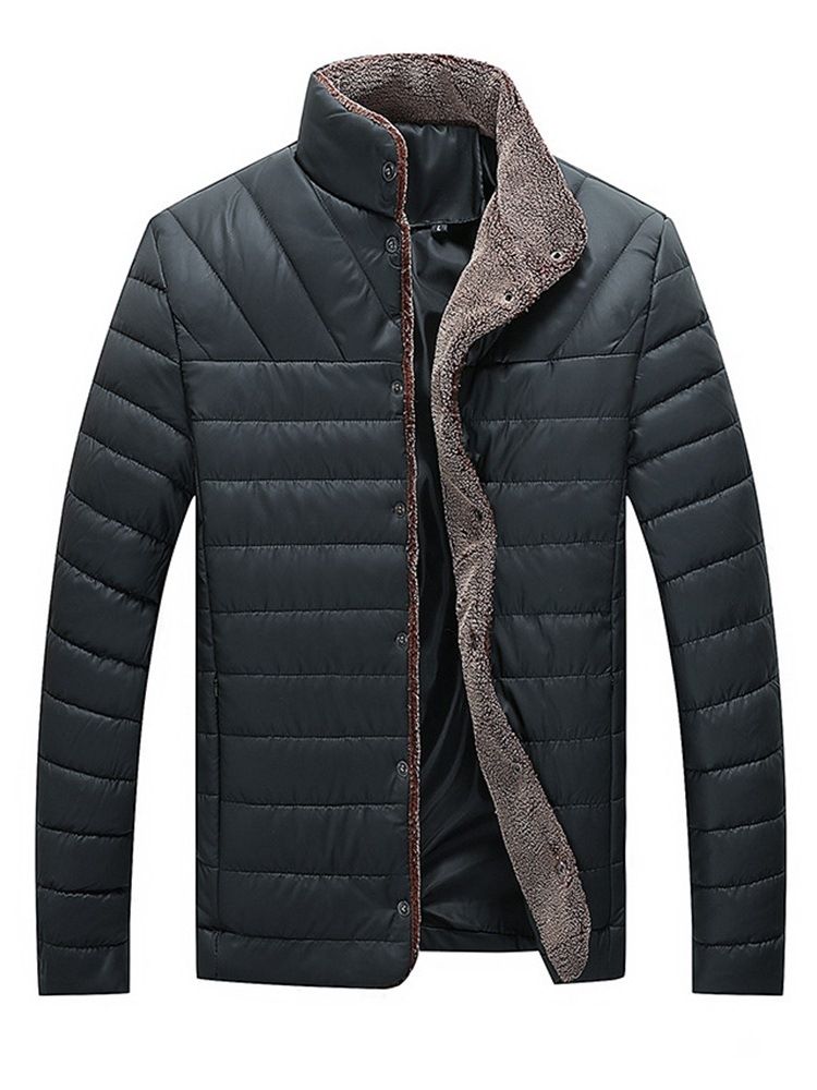 Jaqueta Acolchoada De Inverno Masculina Com Colarinho Liso Bolso