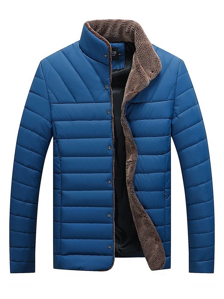 Jaqueta Acolchoada De Inverno Masculina Com Colarinho Liso Bolso