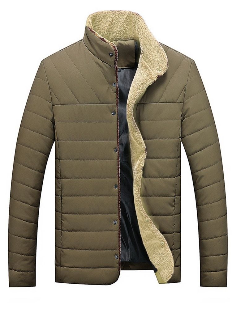 Jaqueta Acolchoada De Inverno Masculina Com Colarinho Liso Bolso