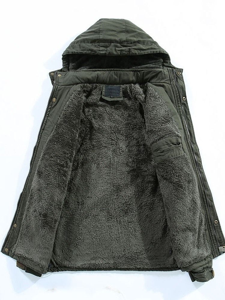 Jaqueta Acolchoada Masculina Lisa Com Capuz Patchwork Com Zíper Europeu
