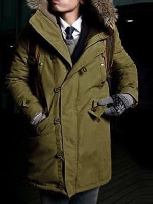 Jaqueta Casual Masculina Com Capuz E Comprimento Médio Em Patchwork
