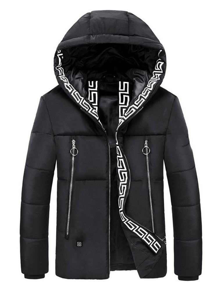 Jaqueta Casual Masculina Com Capuz Patchwork De Comprimento Médio