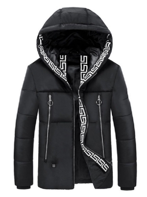 Jaqueta Casual Masculina Com Capuz Patchwork De Comprimento Médio