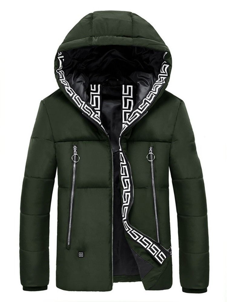 Jaqueta Casual Masculina Com Capuz Patchwork De Comprimento Médio