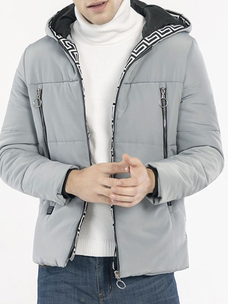 Jaqueta Casual Masculina Com Capuz Patchwork De Comprimento Médio