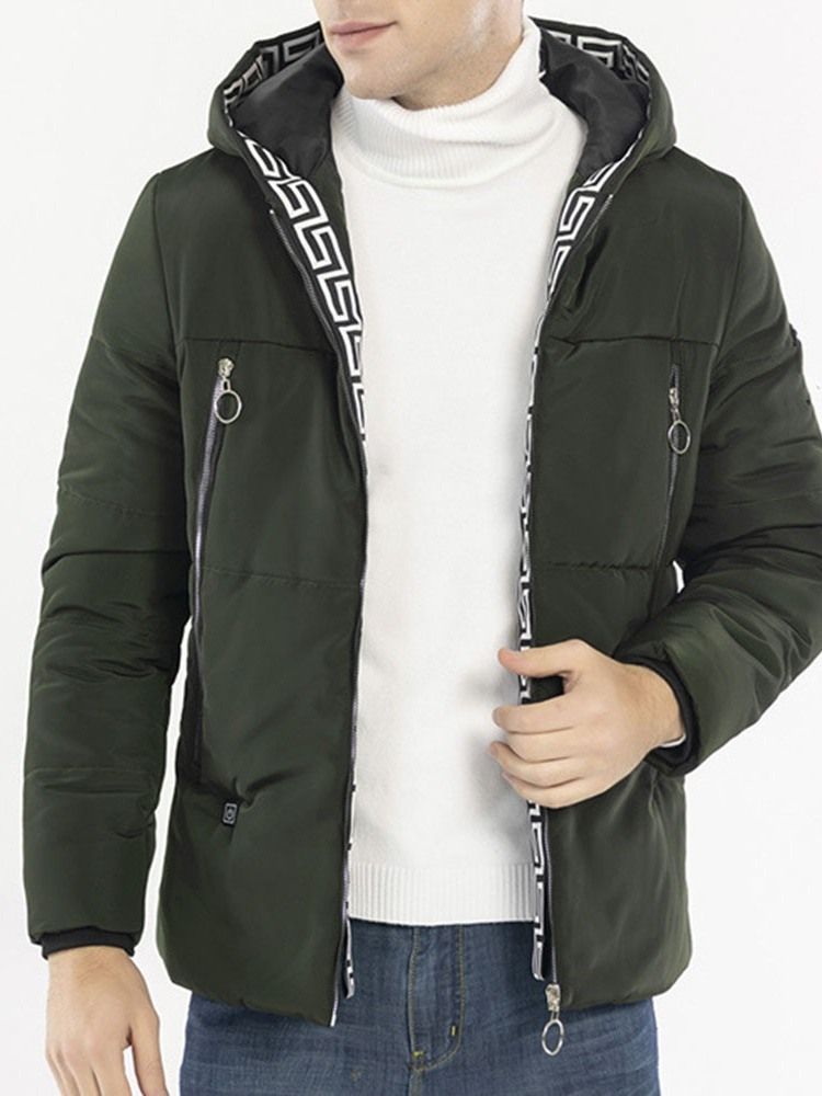 Jaqueta Casual Masculina Com Capuz Patchwork De Comprimento Médio