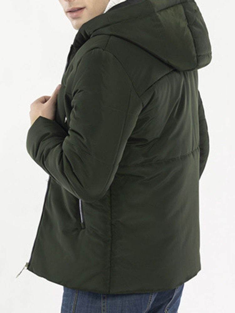 Jaqueta Casual Masculina Com Capuz Patchwork De Comprimento Médio