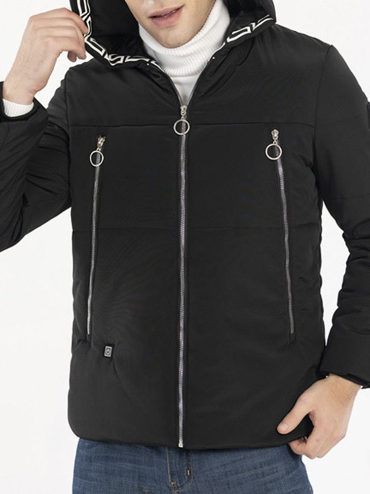 Jaqueta Casual Masculina Com Capuz Patchwork De Comprimento Médio