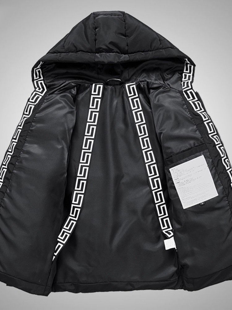 Jaqueta Casual Masculina Com Capuz Patchwork De Comprimento Médio