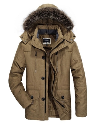 Jaqueta Casual Masculina Com Zíper Com Capuz E Botão De Comprimento Médio
