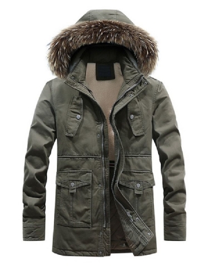 Jaqueta De Inverno Masculina Com Capuz De Pele Com Zíper Liso