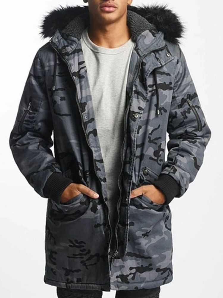 Jaqueta Masculina Camuflada Com Zíper Com Capuz Casual