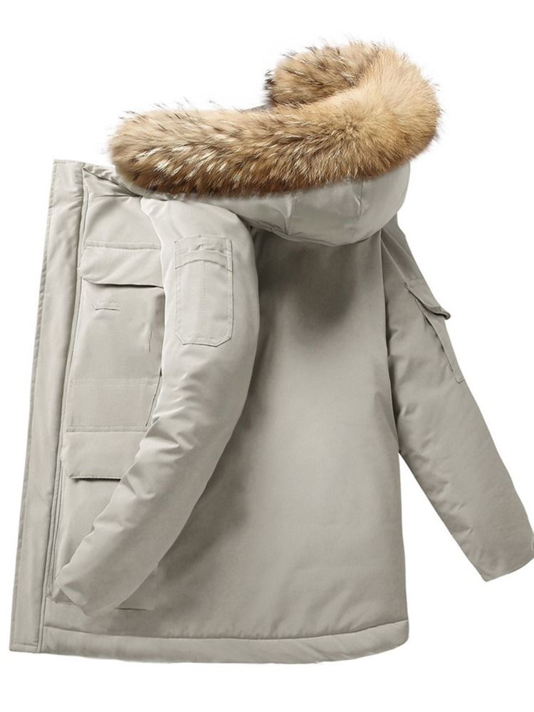 Jaqueta Masculina Coreana Com Capuz E Zíper Comprimento Médio