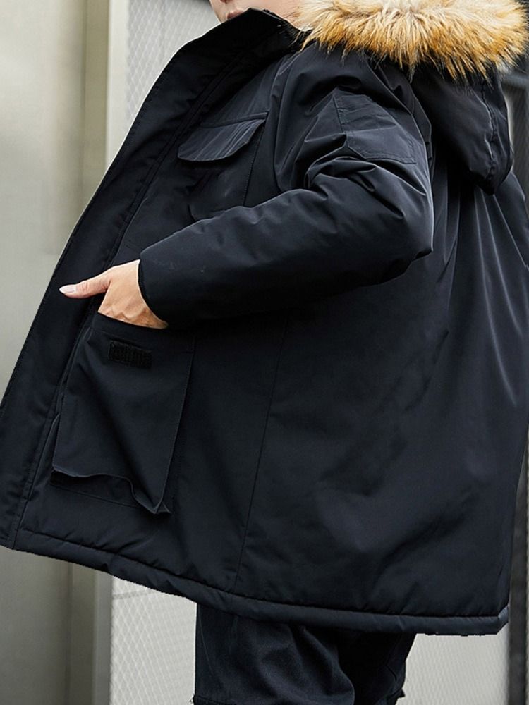 Jaqueta Masculina Coreana Com Capuz E Zíper Comprimento Médio