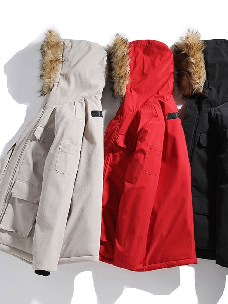 Jaqueta Masculina Coreana Com Capuz E Zíper Comprimento Médio