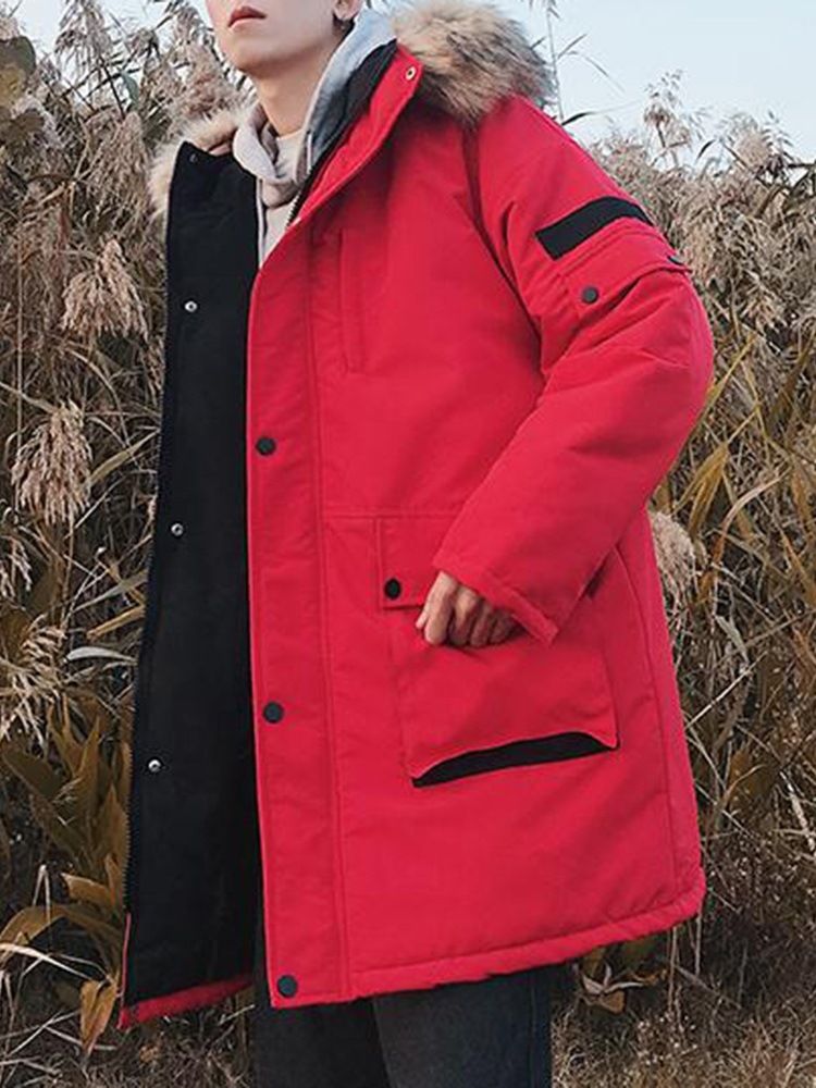 Patchwork Jaqueta Masculina Com Capuz E Zíper De Comprimento Médio