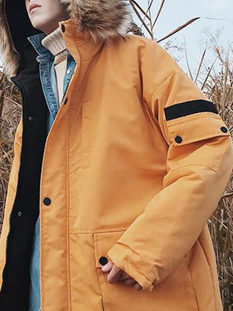 Patchwork Jaqueta Masculina Com Capuz E Zíper De Comprimento Médio