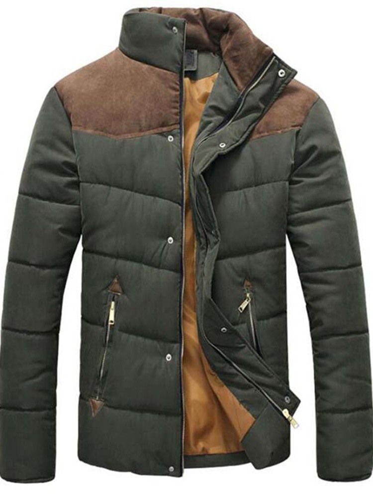 Patchwork Stand Collar Zíper Padrão Casaco Masculino