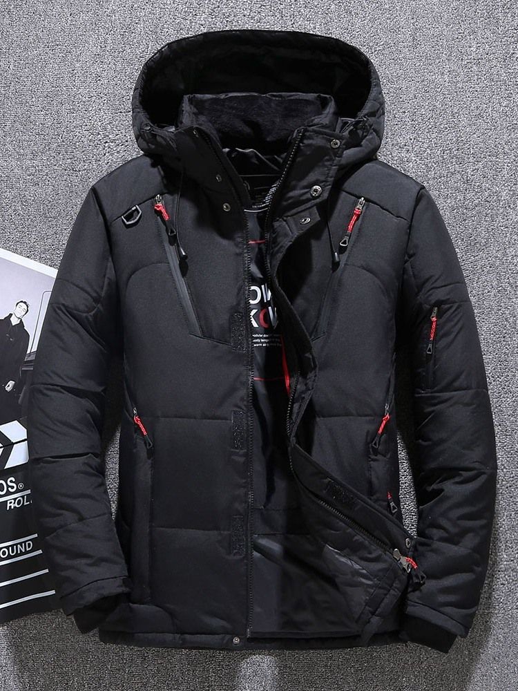 Suporte Patchwork Masculino Gola Padrão Com Zíper Jaqueta Casual Para Baixo