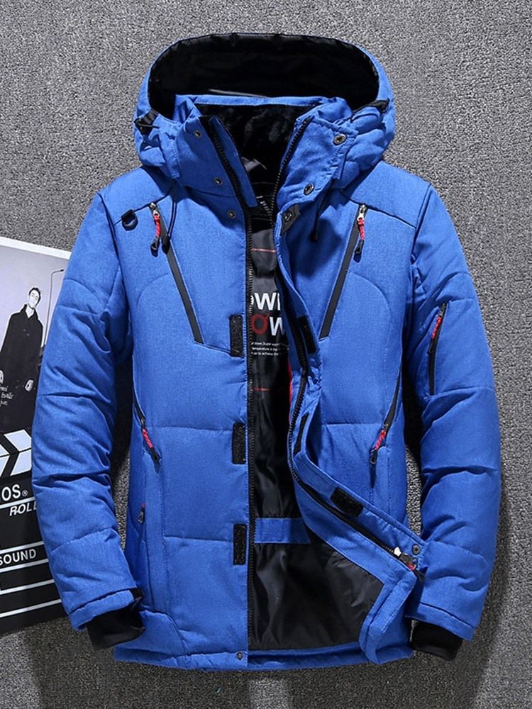 Suporte Patchwork Masculino Gola Padrão Com Zíper Jaqueta Casual Para Baixo