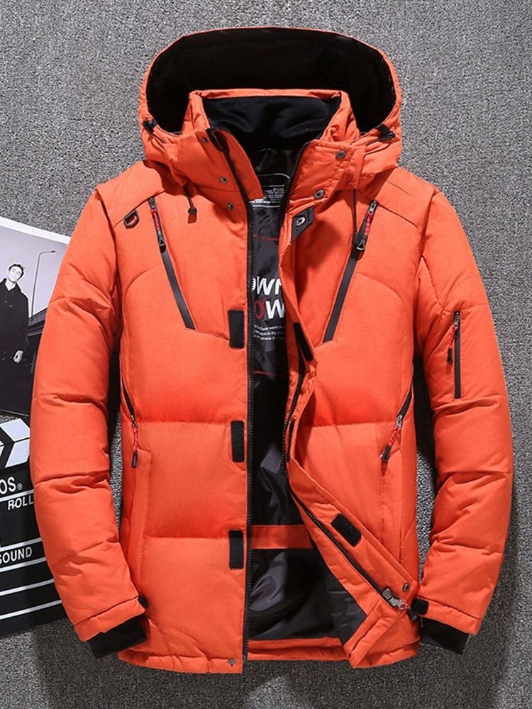 Suporte Patchwork Masculino Gola Padrão Com Zíper Jaqueta Casual Para Baixo