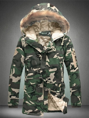 Zip Camouflage Engrossar Casaco Quente De Inverno Masculino