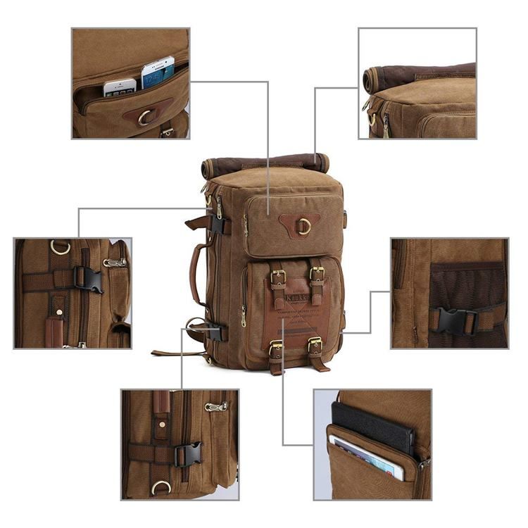 Bolsa De Caminhada Em Couro De Lona Retrô