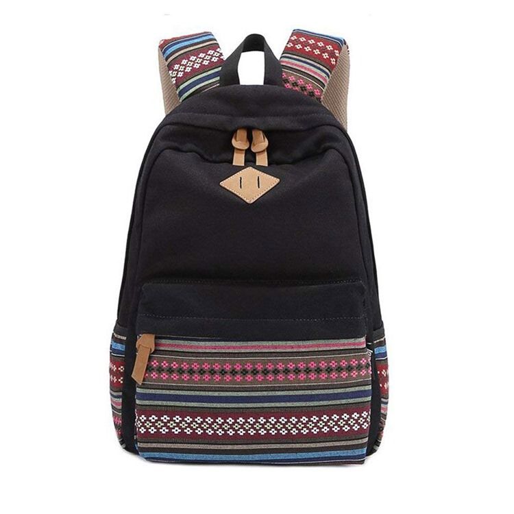 Mochila Feminina Com Zíper Floral Em Tela