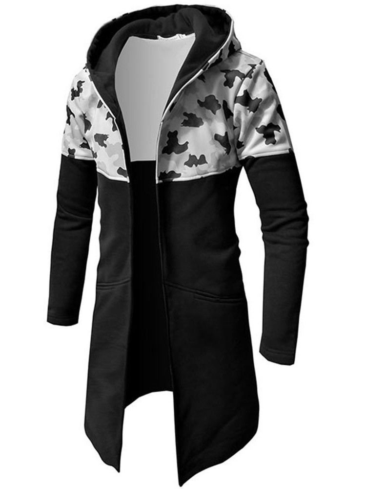Camuflagem Patchwork Magro Com Capuz De Comprimento Médio Casaco Masculino