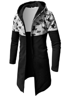 Camuflagem Patchwork Magro Com Capuz De Comprimento Médio Casaco Masculino