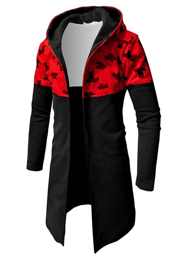 Camuflagem Patchwork Magro Com Capuz De Comprimento Médio Casaco Masculino