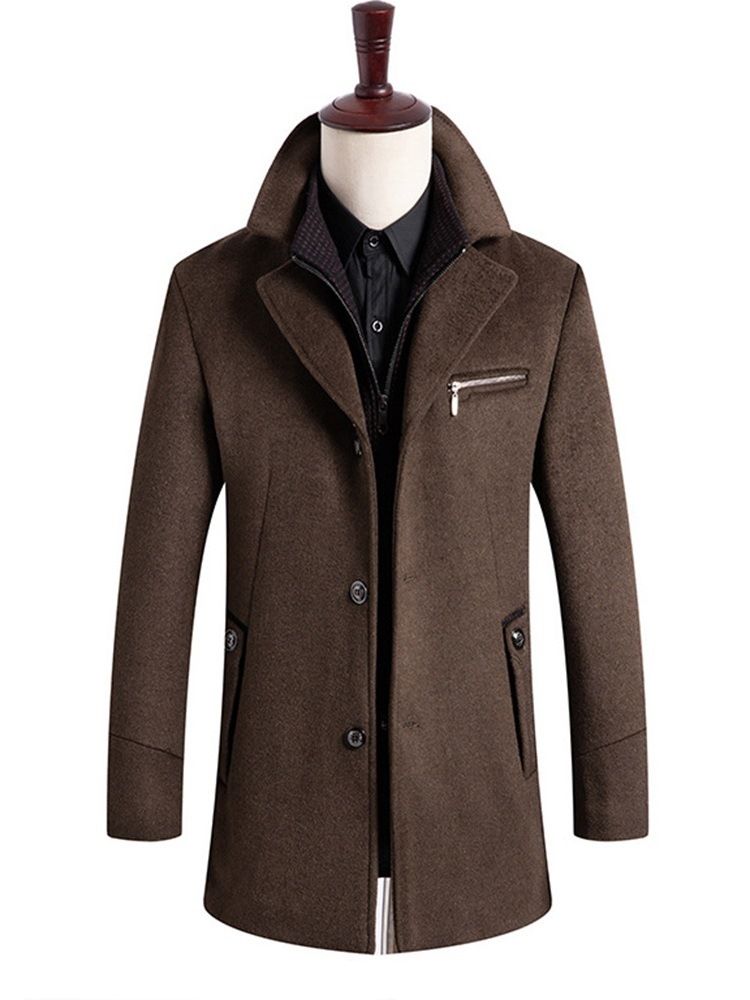 Casaco De Lã De Inverno Masculino Com Botão De Zíper Liso